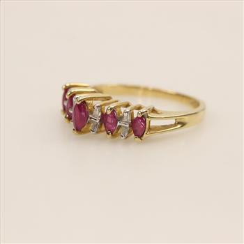 10kt Gold Red Stone And Clear Stone Diamond Ring