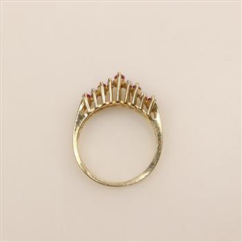 10kt Gold Red Stone And Clear Stone Diamond Ring