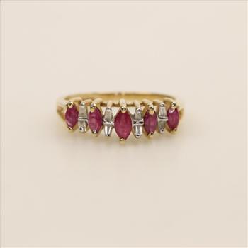 10kt Gold Red Stone And Clear Stone Diamond Ring