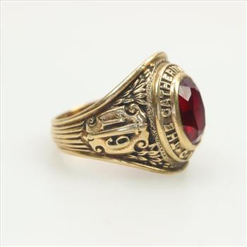 10kt Gold Red Stone Class Ring