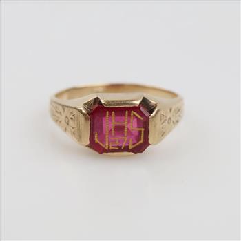 10kt Gold Red Stone Class Ring