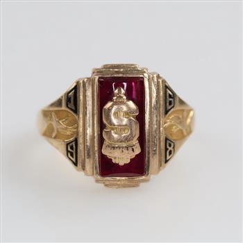 10kt Gold Red Stone Class Ring