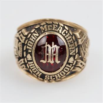 10kt Gold Red Stone Class Ring