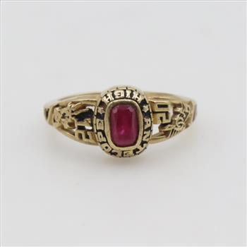 10kt Gold Red Stone Class Ring