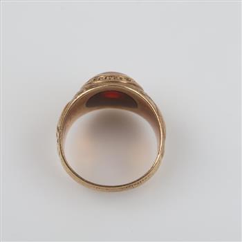 10kt Gold Red Stone Class Ring