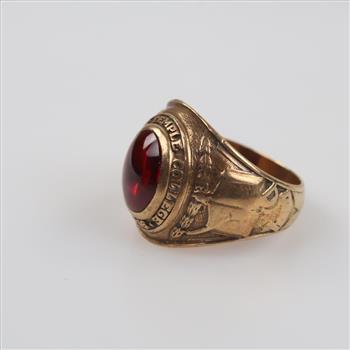 10kt Gold Red Stone Class Ring