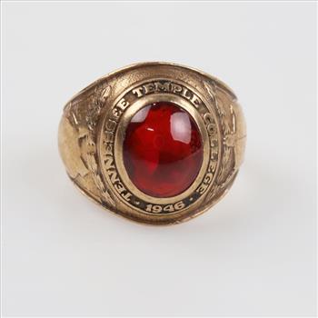 10kt Gold Red Stone Class Ring