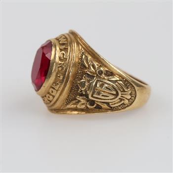 10kt Gold Red Stone Class Ring