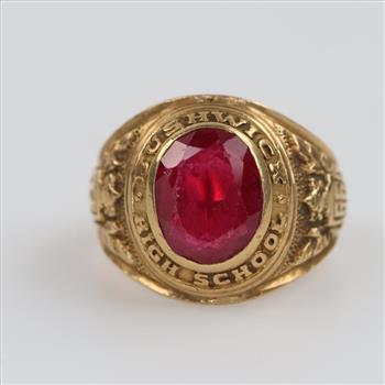 10kt Gold Red Stone Class Ring