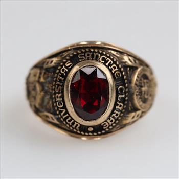 10kt Gold Red Stone Class Ring