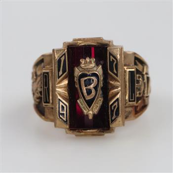 10kt Gold Red Stone Class Ring