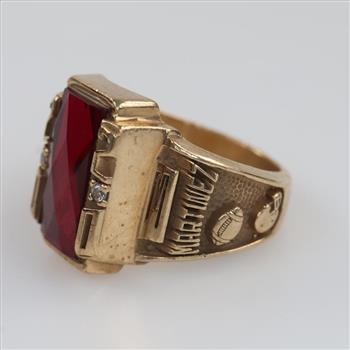 10kt Gold Red Stone Clear Stone Accent Class Ring