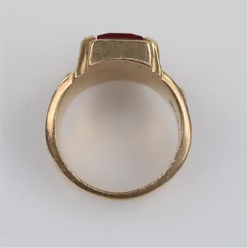 10kt Gold Red Stone Clear Stone Accent Class Ring