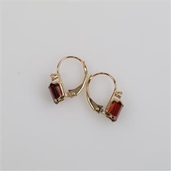 10kt Gold Red Stone Clear Stone Accent Earrings