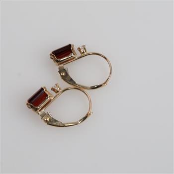 10kt Gold Red Stone Clear Stone Accent Earrings