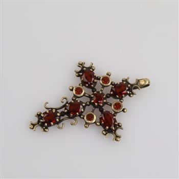 10kt Gold Red Stone Cross Pendant
