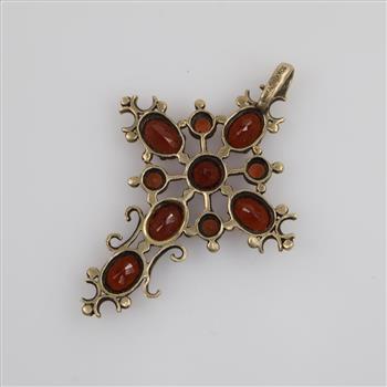 10kt Gold Red Stone Cross Pendant