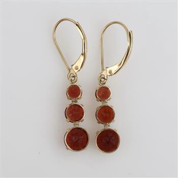 10kt Gold Red Stone Dangle Earrings