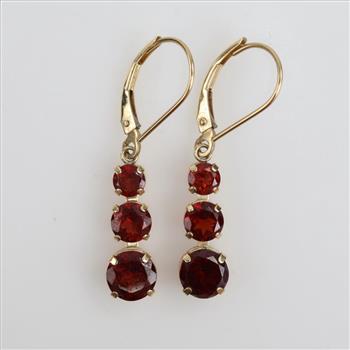 10kt Gold Red Stone Dangle Earrings