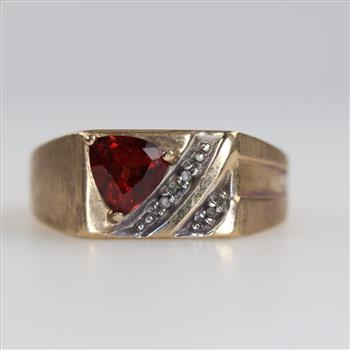 10kt Gold Red Stone Diamond Accent Ring