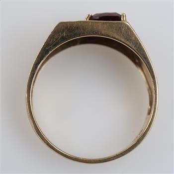 10kt Gold Red Stone Diamond Accent Ring