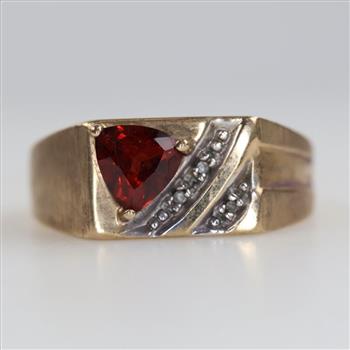 10kt Gold Red Stone Diamond Accent Ring