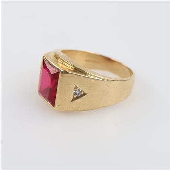 10kt Gold Red Stone Diamond Accent Ring