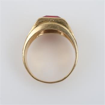 10kt Gold Red Stone Diamond Accent Ring