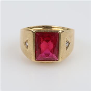 10kt Gold Red Stone Diamond Accent Ring