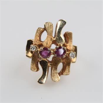 10kt Gold Red Stone Diamond Accent Ring