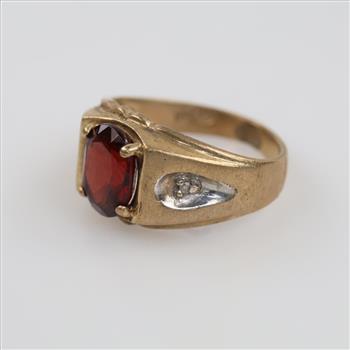 10kt Gold Red Stone Diamond Accent Ring