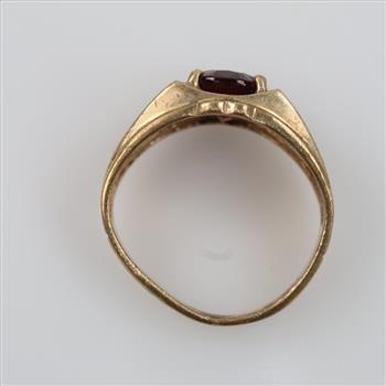 10kt Gold Red Stone Diamond Accent Ring