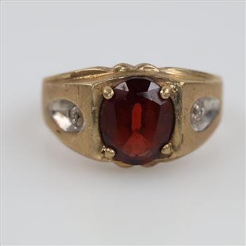 10kt Gold Red Stone Diamond Accent Ring
