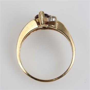 10kt Gold Red Stone Diamond Accent Ring