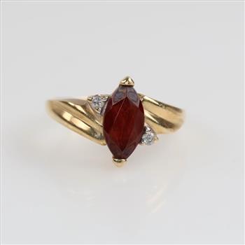 10kt Gold Red Stone Diamond Accent Ring