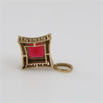 10kt Gold Red Stone Diamond Pendant