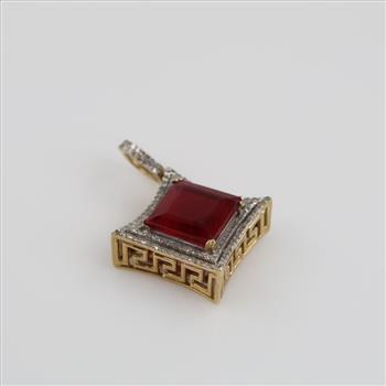 10kt Gold Red Stone Diamond Pendant