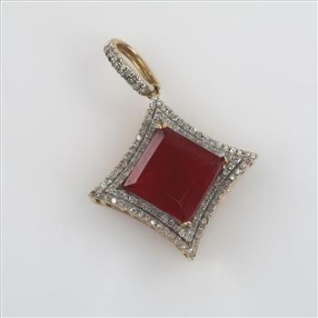 10kt Gold Red Stone Diamond Pendant