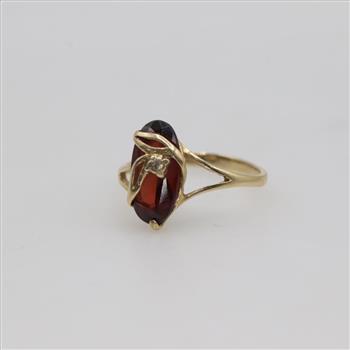 10kt Gold Red Stone Diamond Ring