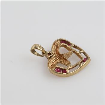 10kt Gold Red Stone Heart Pendant