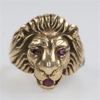 10kt Gold Red Stone Lion Ring