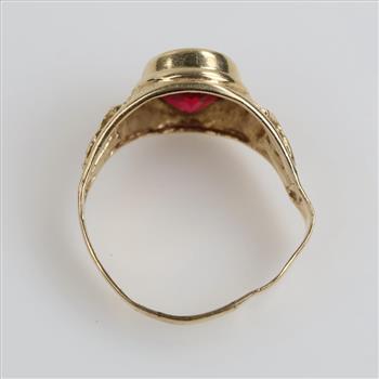 10kt Gold Red Stone Religious Signet Ring