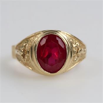 10kt Gold Red Stone Religious Signet Ring