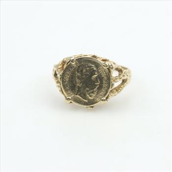 10kt Gold ring With 1865 Gold Mexican Maximilian Religious Token