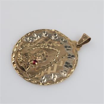10kt Gold Semi Hollow Red Stone Pendant