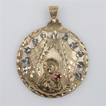 10kt Gold Semi Hollow Red Stone Pendant