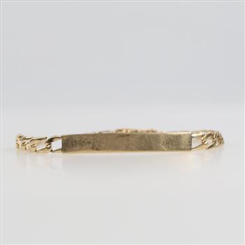 10kt Gold Semi-hollow Curb Chain Name Plate Bracelet