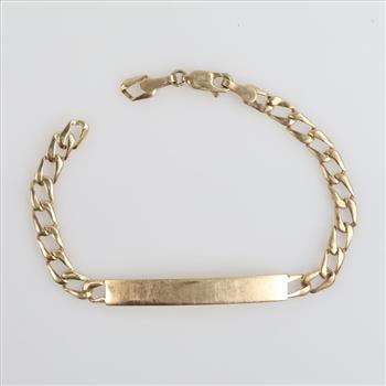 10kt Gold Semi-hollow Curb Chain Name Plate Bracelet