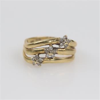 10kt Gold Three Band Diamond Ring