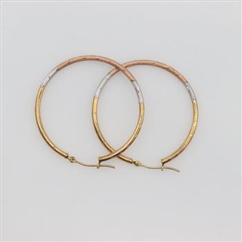 10kt Gold Tri Color Hollow Hoop Earrings